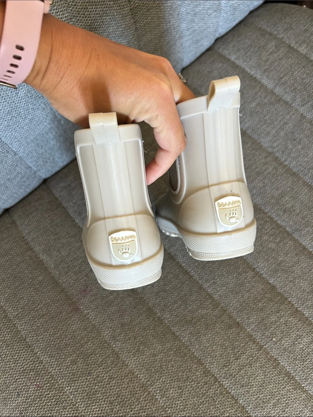 BearPaw Cream Fleece-Lined Kids Short Rain Boots